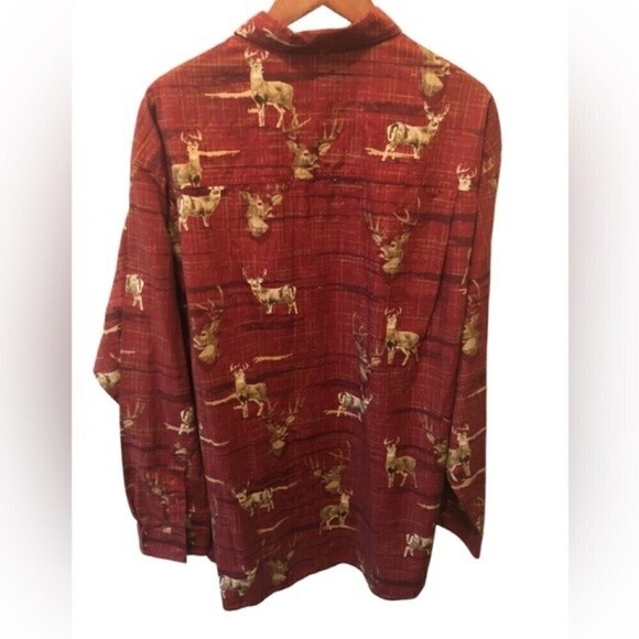 Columbia River Lodge Button Down LS Shirt XL Deer Buck Printed Rust Holiday Gift - Picture 3 of 7